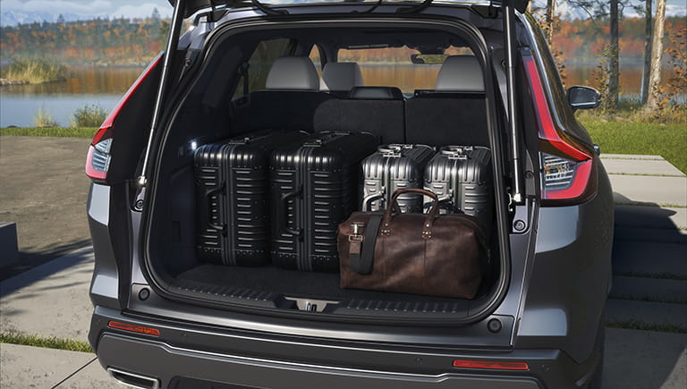 The New CR-V for sale in Roanoke has plenty of room for multiple suitcases behind the rear seats.
